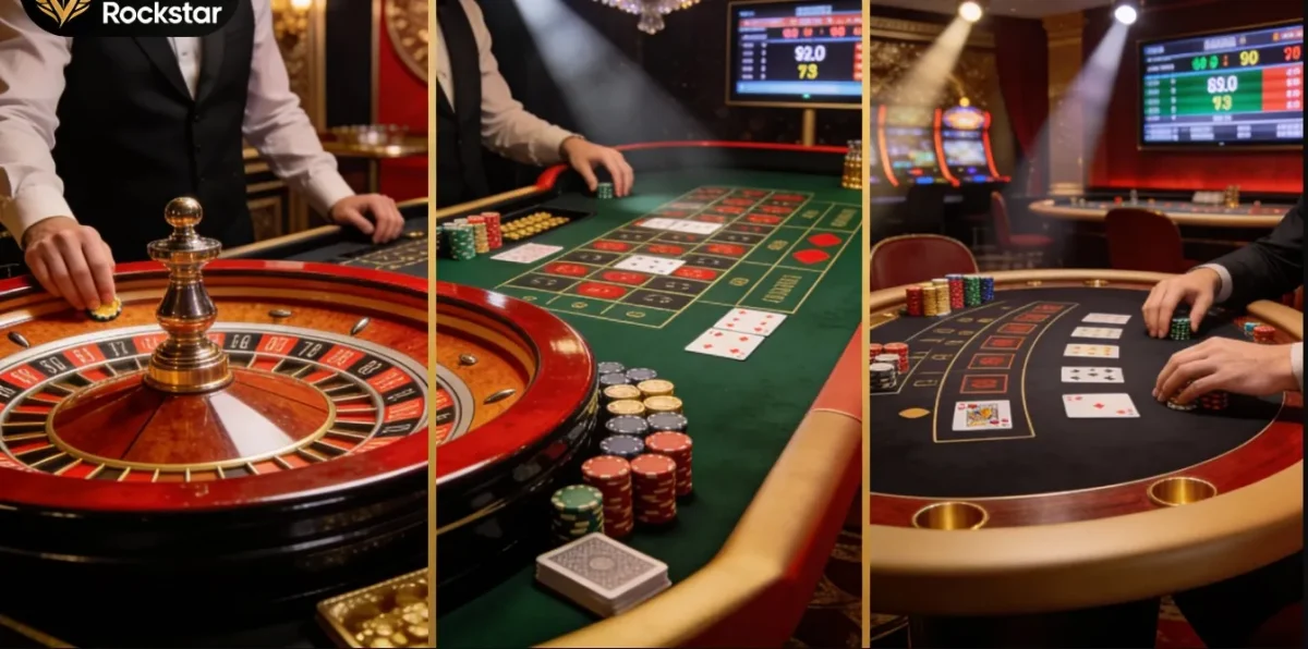 Rockstar Casino live-casino: veja quais versões de roleta, blackjack e pôquer ao vivo estão disponíveis e como funcionam as mesas reais.